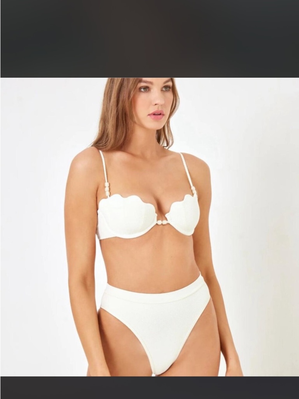 l*space White Scallop-Edge Bikini Top and High-Waist Bottoms